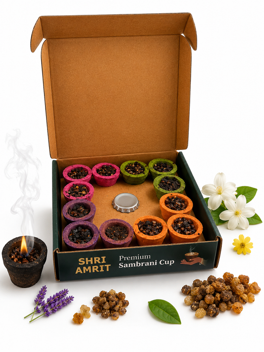 Shri Amrit Premium Sambrani Cup – 4 Divine Fragrances (12 Pcs)