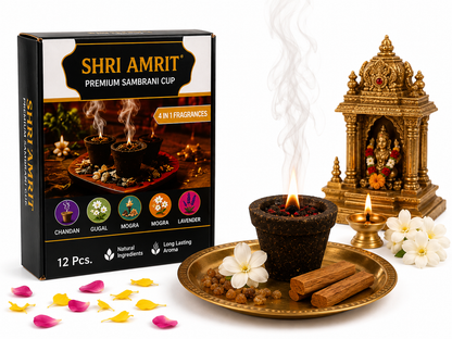 Shri Amrit Premium Sambrani Cup – 4 Divine Fragrances (12 Pcs)